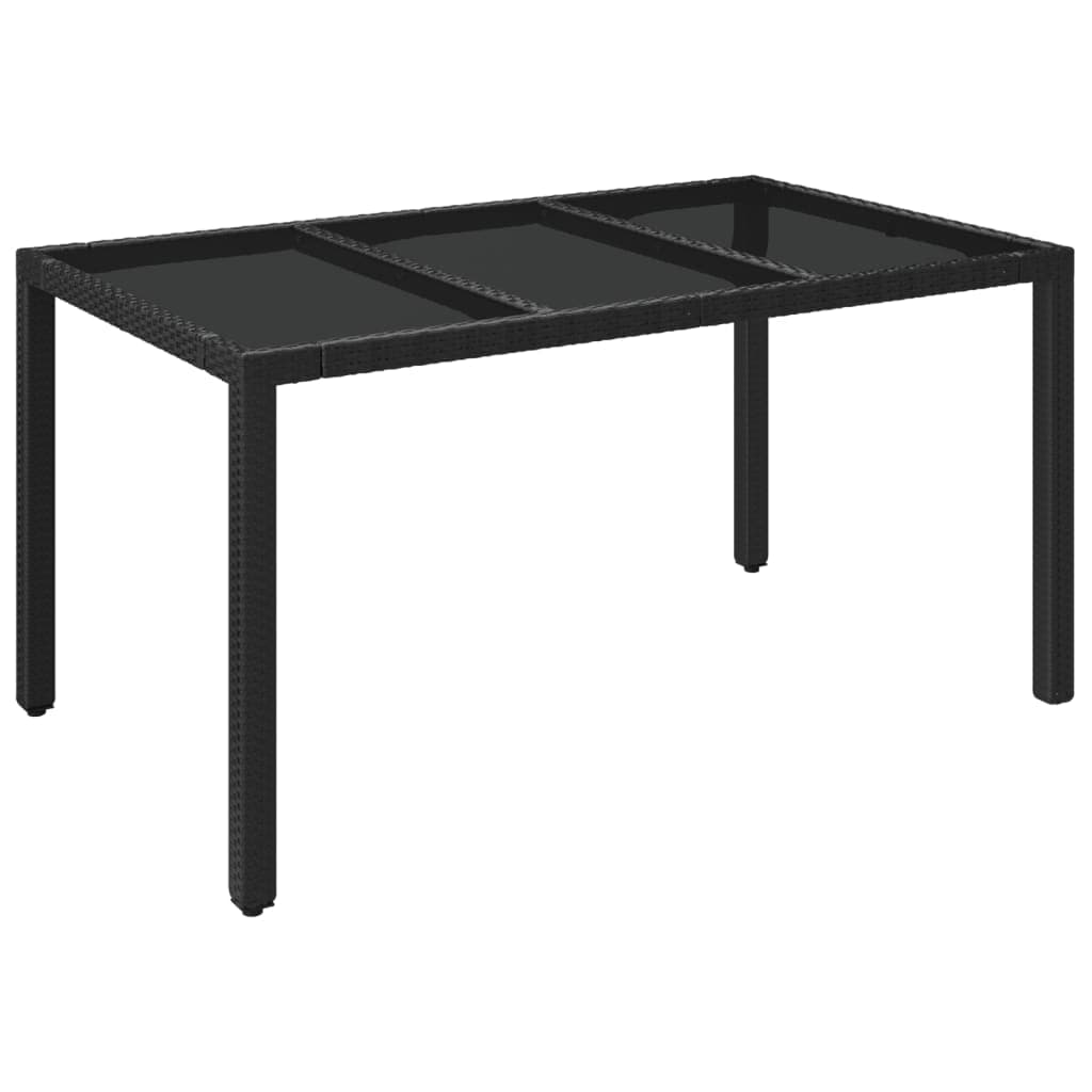 vidaXL Mesa de jardim com tampo de vidro 150x90x75 cm vime PE preto