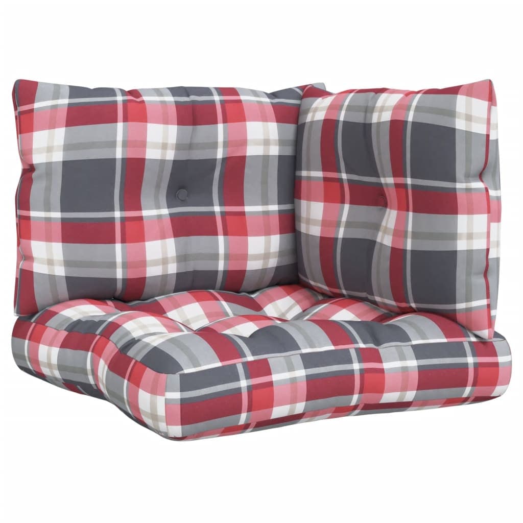 vidaXL Almofadões para móveis de paletes 3 pcs tecido xadrez vermelho
