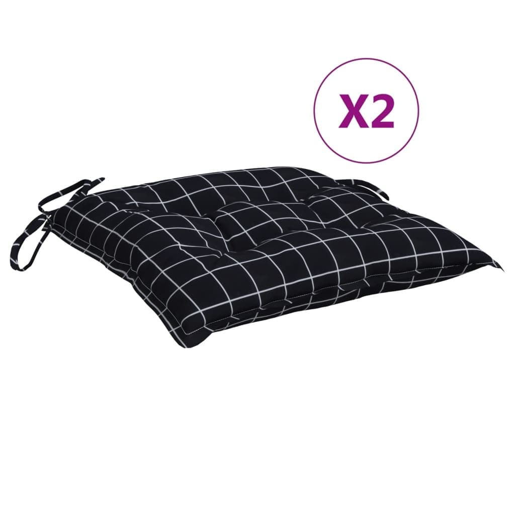 vidaXL Almofadões p/ cadeira 2pcs 40x40x7cm tecido padrão xadrez preto