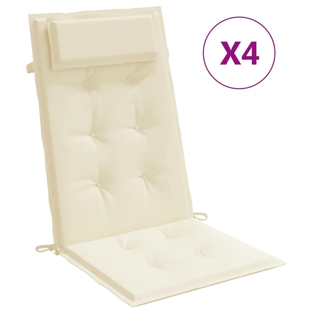 vidaXL Almofadões p/ cadeira encosto alto 4pcs tecido oxford cor creme