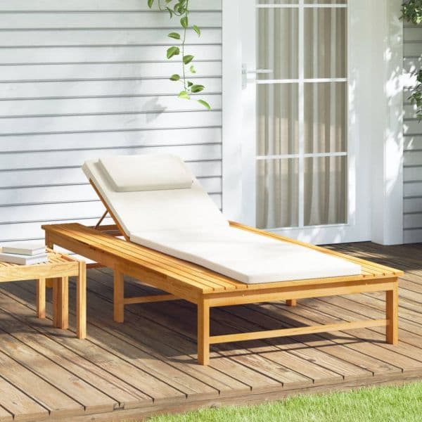 Espreguiçadeira com Almofadão/almofada Branco Nata Acácia Maciça - 362155