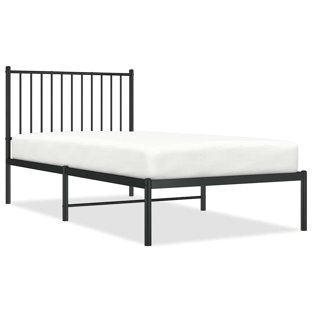 vidaXL Estrutura de Cama com Cabeceira 90x190 cm Metal Preto - 2307413340