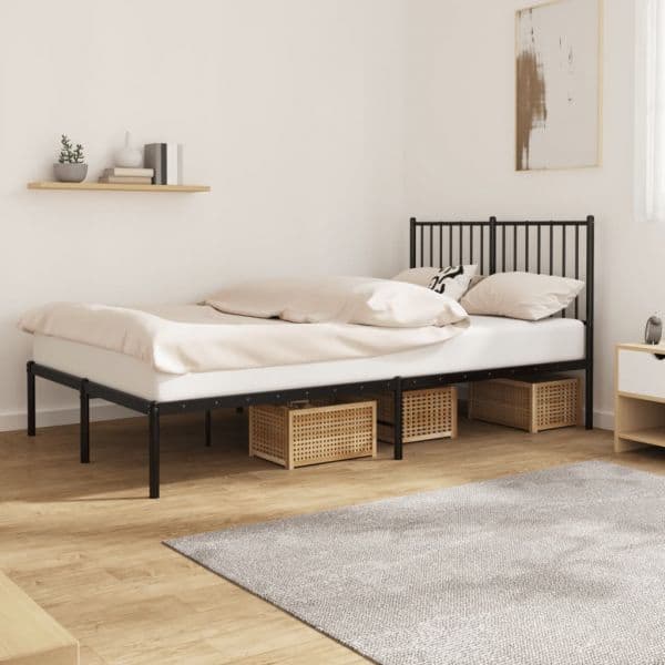 vidaXL Estrutura de Cama com Cabeceira 120x190 cm Metal Preto - 1019319100