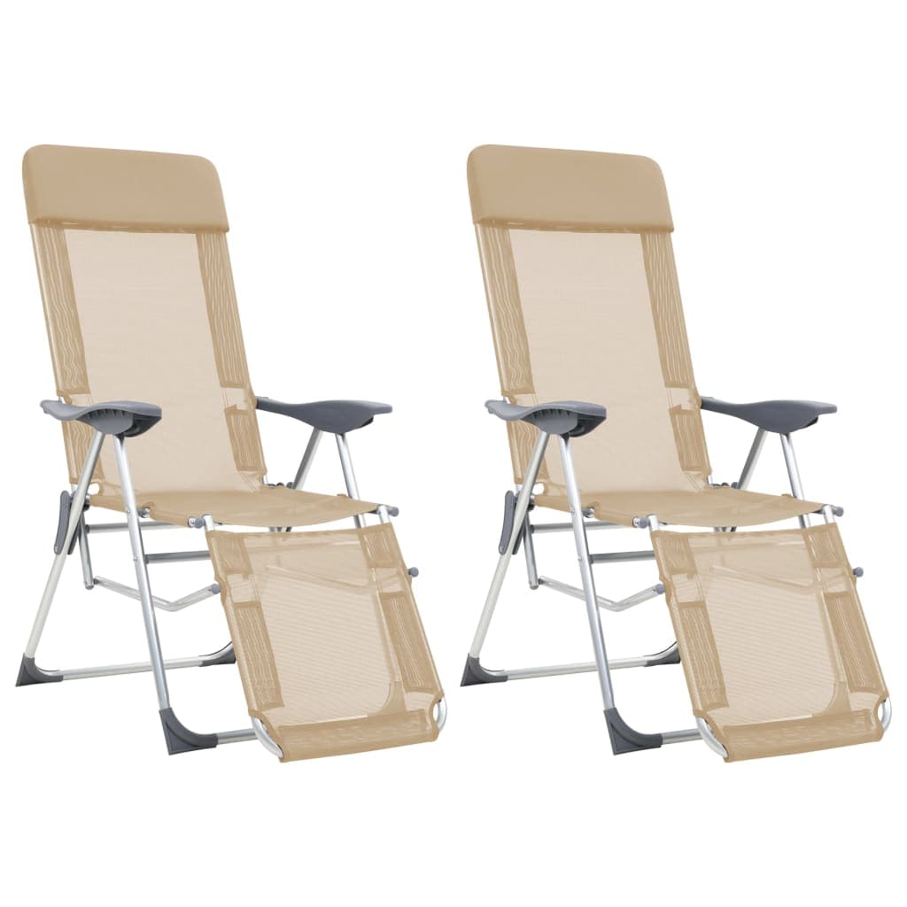 vidaXL Cadeiras campismo dobráveis c/ apoios pés 2 pcs textilene creme