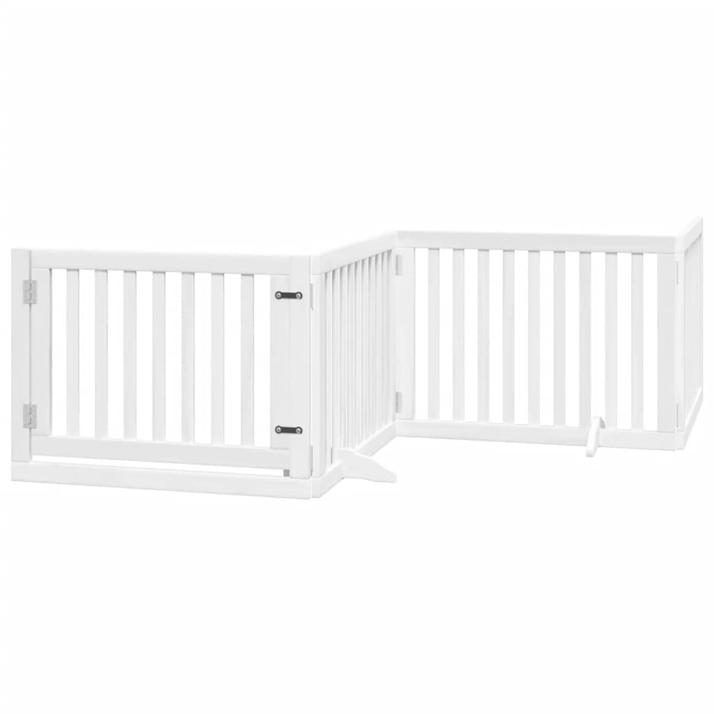vidaXL Portão p/ cães com porta dobrável 4 painéis 320 cm álamo branco
