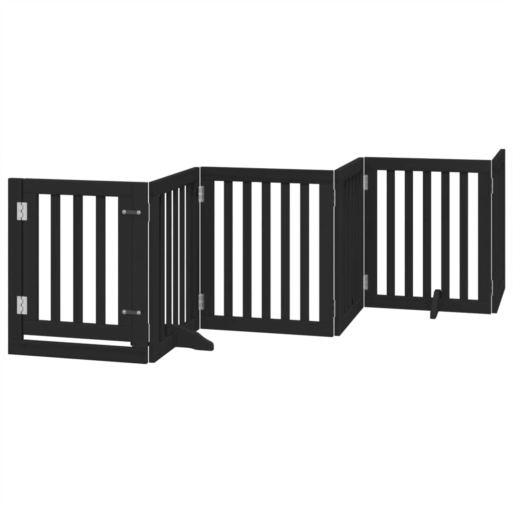 vidaXL Portão p/ cães com porta dobrável 6 painéis 300 cm álamo preto