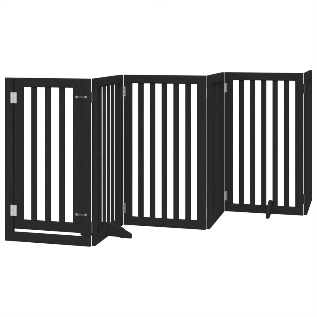vidaXL Portão p/ cães com porta dobrável 6 painéis 300 cm álamo preto