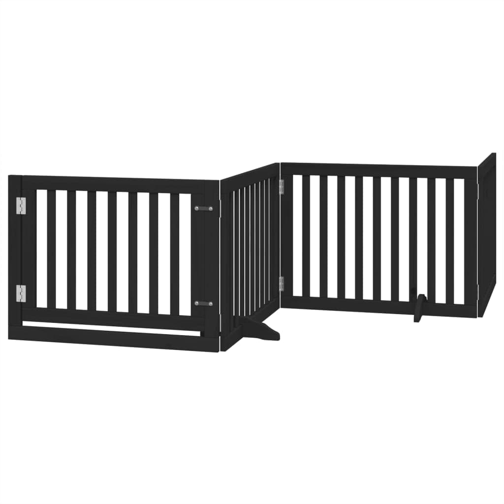 vidaXL Portão p/ cães com porta dobrável 4 painéis 320 cm álamo preto