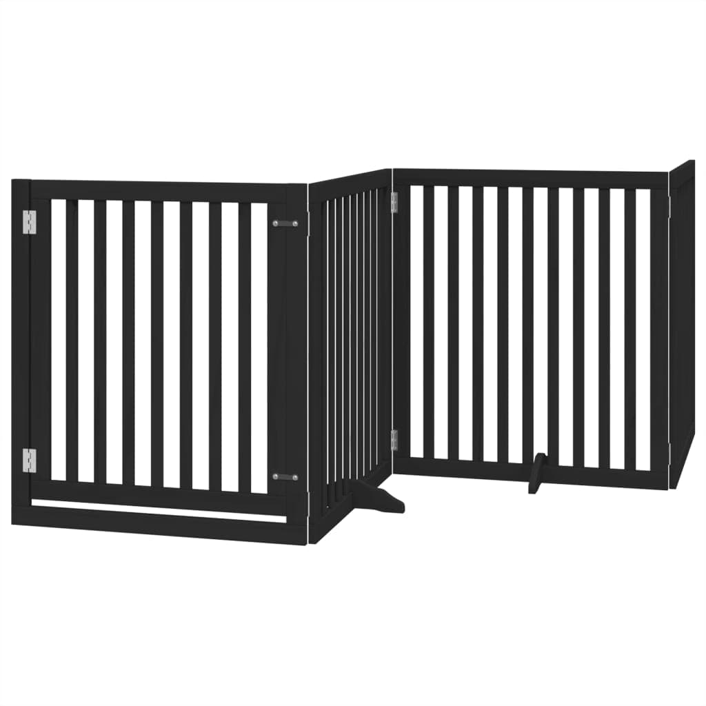 vidaXL Portão p/ cães com porta dobrável 4 painéis 320 cm álamo preto