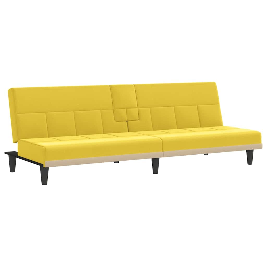 Sofá Cama vidaXL com Suportes para Copos Tecido Amarelo-claro - 1830703468