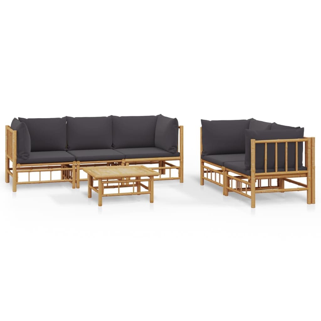 vidaXL 6 pcs conjunto lounge jardim bambu c/ almofadões cinza-escuro