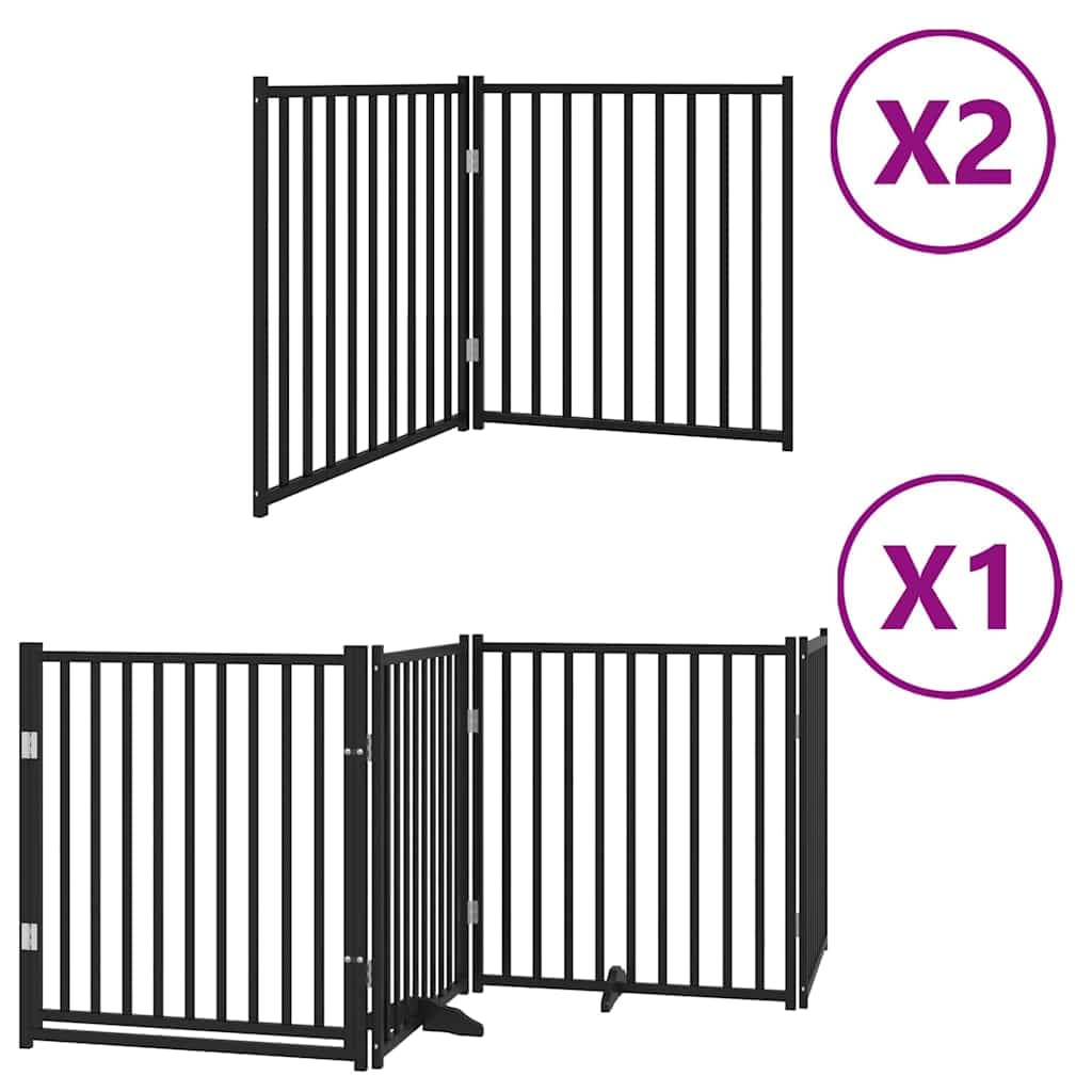 vidaXL Portão p/ cães com porta dobrável 8 painéis 640 cm álamo preto