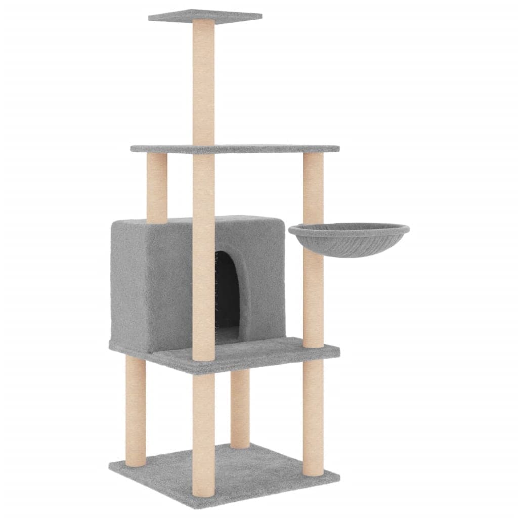 vidaXL Árvore p/ gatos c/ postes arranhadores sisal 132 cm cinza-claro