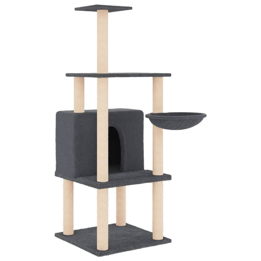 vidaXL Árvore p/ gatos c/ postes arranhadores sisal 132cm cinza-escuro