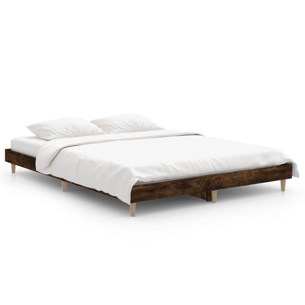 vidaXL Estrutura de cama 135x190 cm derivados madeira carvalho fumado