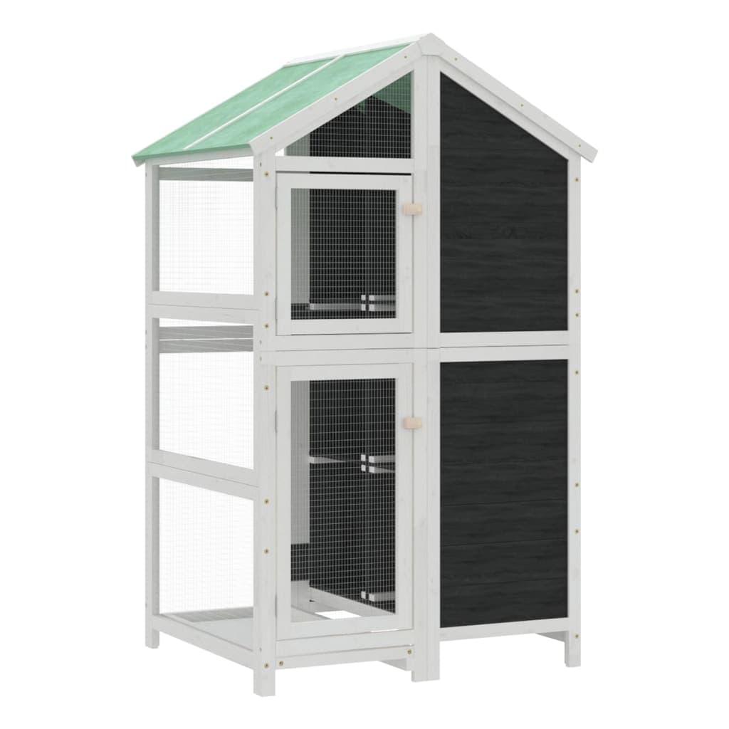 VidaXL Gaiola para pássaros 97x81x152 cm pinho maciço cinzento
