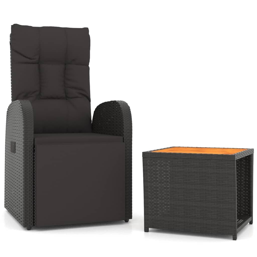 vidaXL 2 pcs conjunto lounge para jardim vime PE/acácia maciça preto