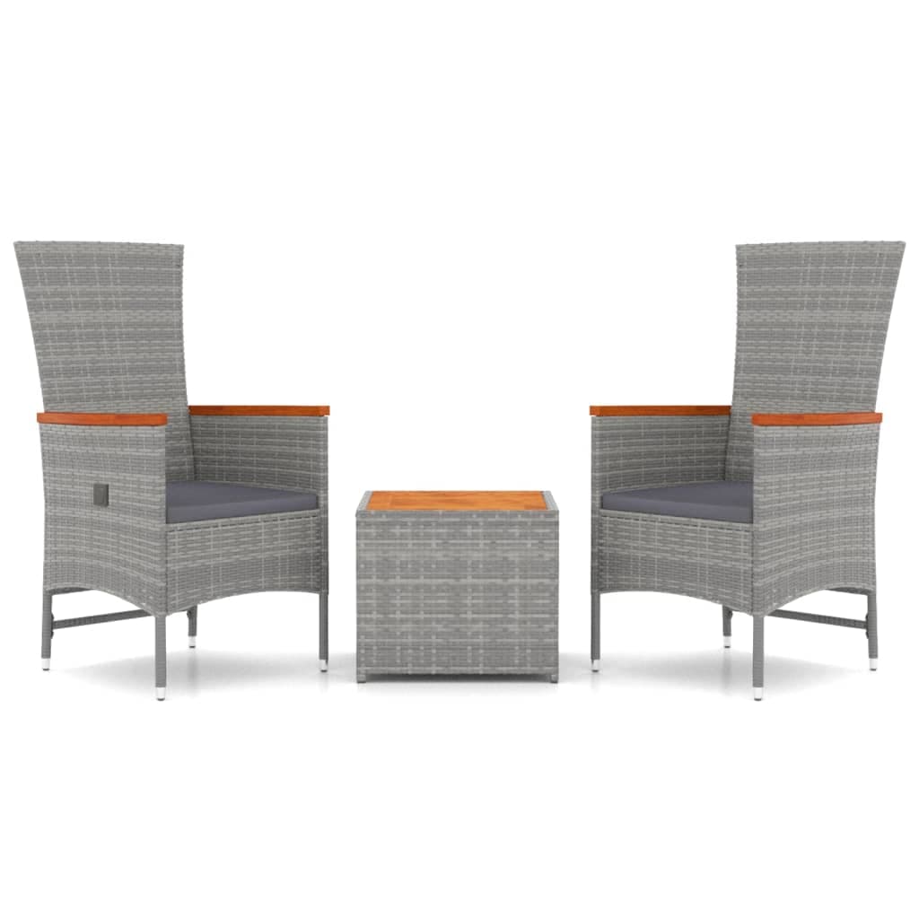 vidaXL 3 pcs conjunto lounge de jardim vime PE/acácia maciça cinza