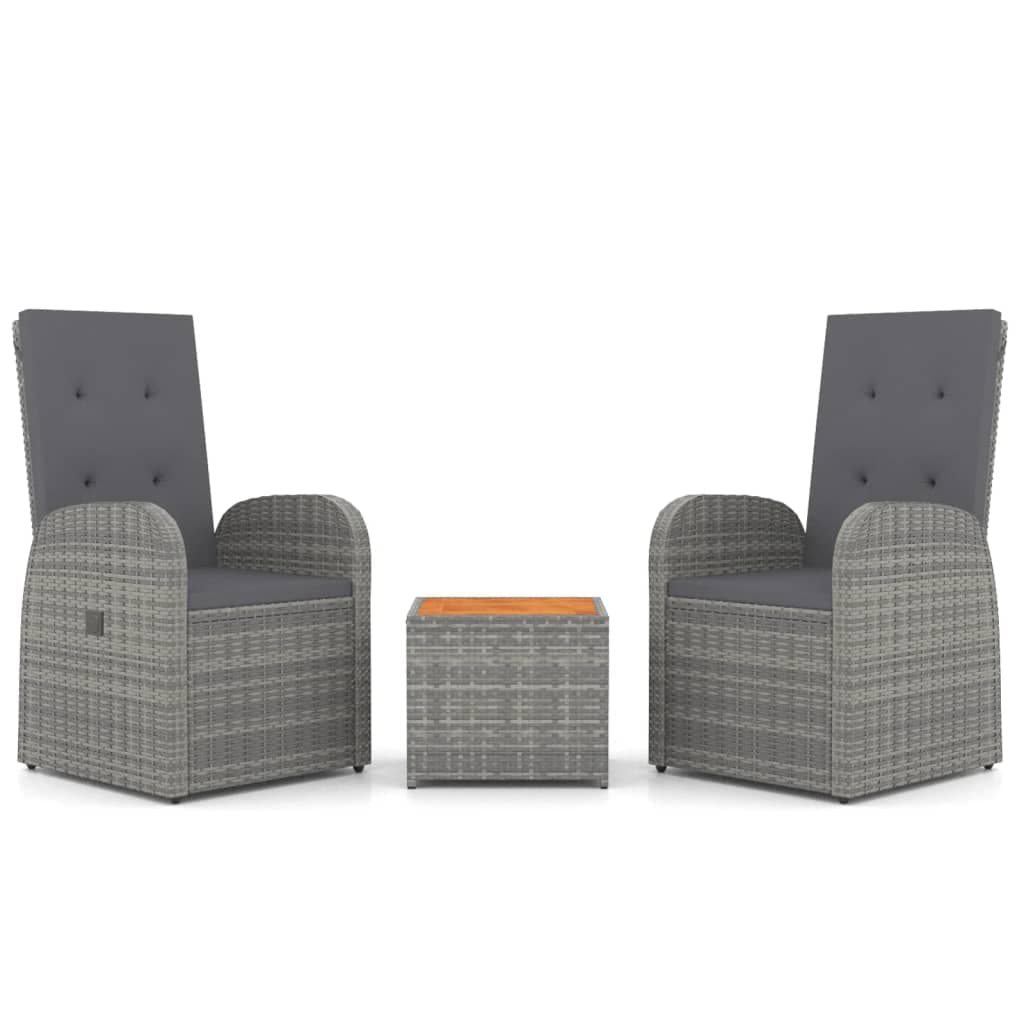 vidaXL 3 pcs conjunto lounge de jardim vime PE/acácia maciça cinza