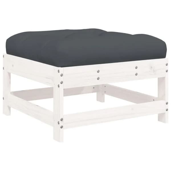 vidaXL Apoio de Pés para Jardim com Almofadão Pinho Maciço Branco - 1852381934
