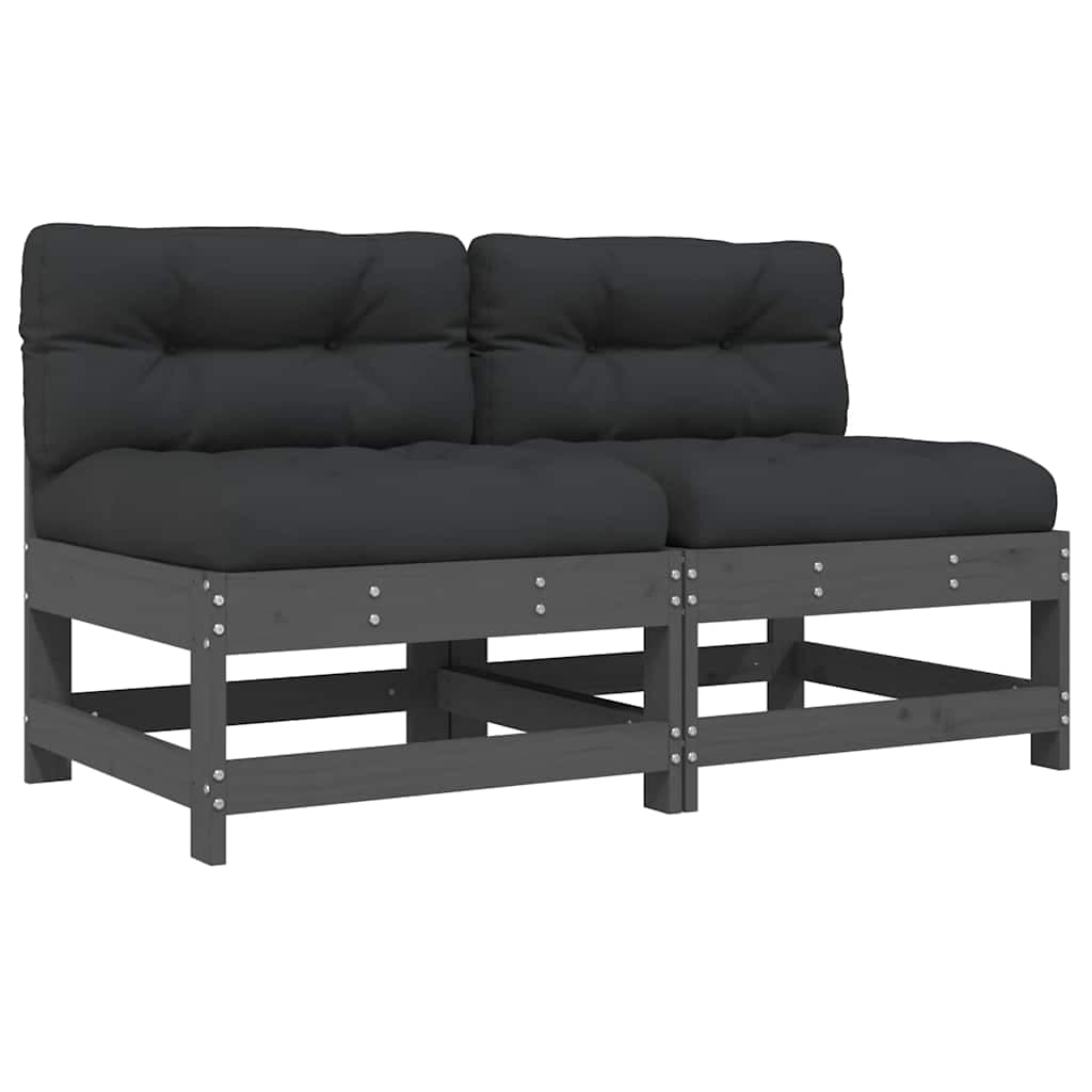 vidaXL Sofás de centro com almofadões 2 pcs pinho maciço cinzento