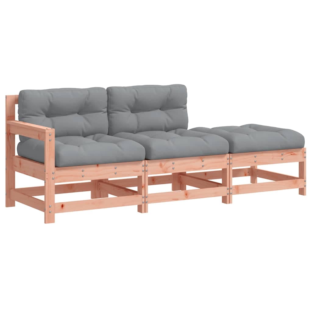 vidaXL 3 pcs conj. lounge jardim c/ almofadões madeira douglas maciça