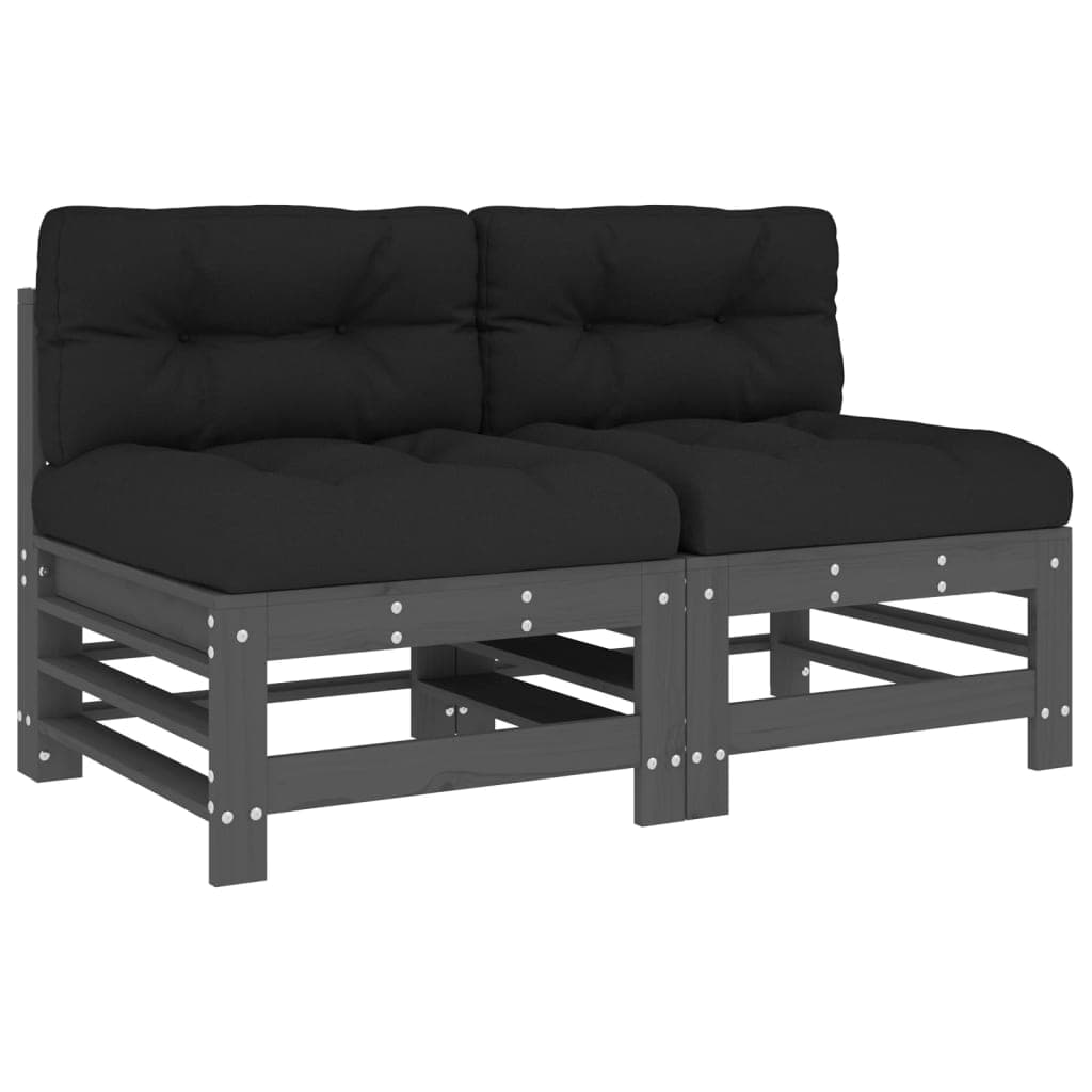 vidaXL Sofás de centro com almofadões 2 pcs pinho maciço cinzento