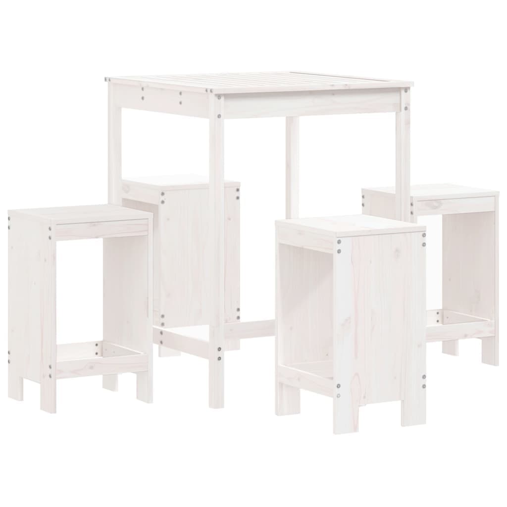 vidaXL 5 pcs conjunto de bar para jardim pinho maciço branco