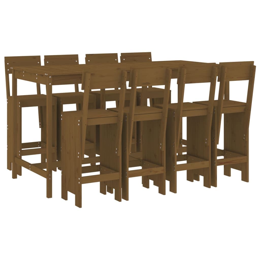 vidaXL 9 pcs conj. de bar p/ jardim madeira pinho maciça castanho-mel