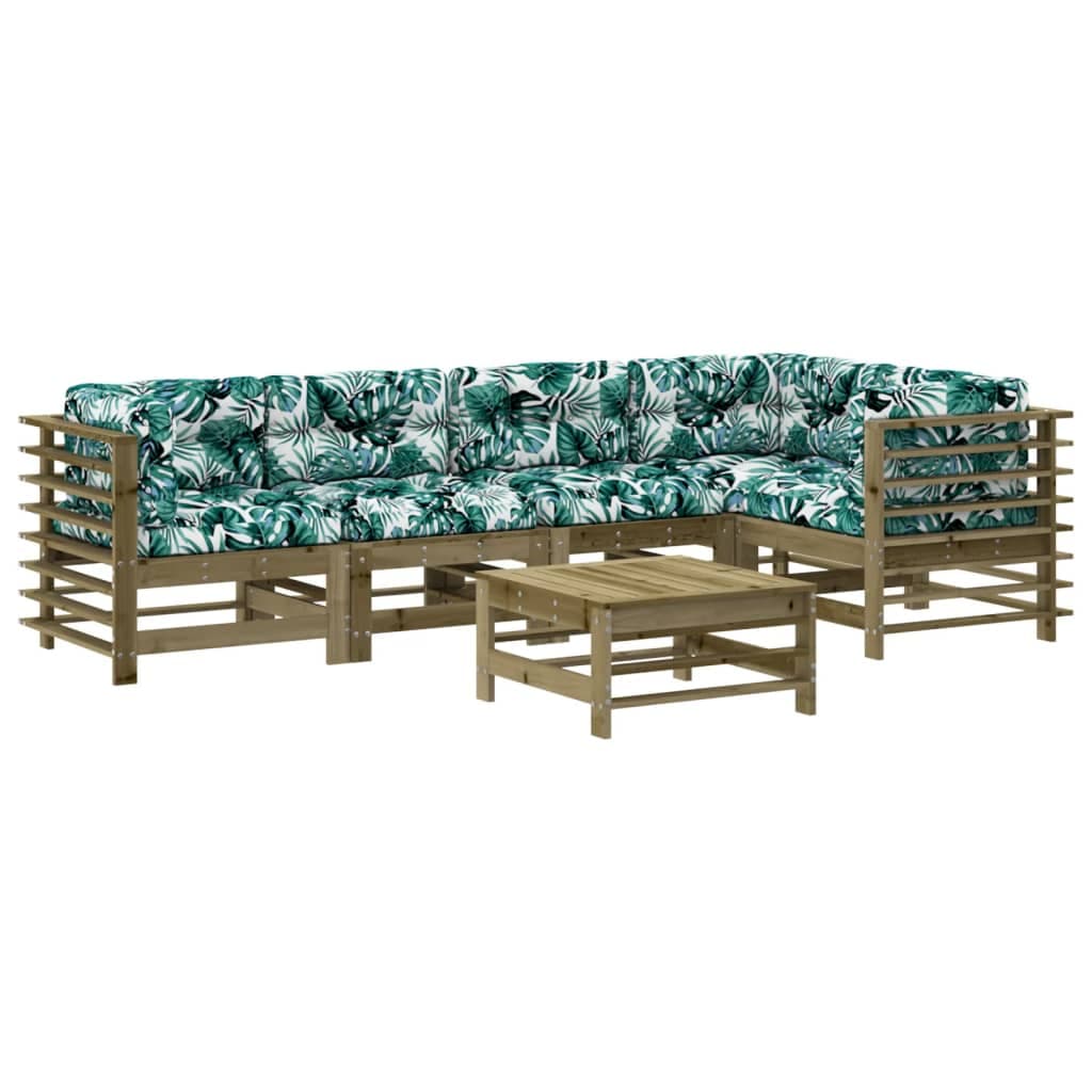 vidaXL 6 pcs conjunto lounge de jardim c/ almofadões pinho impregnado