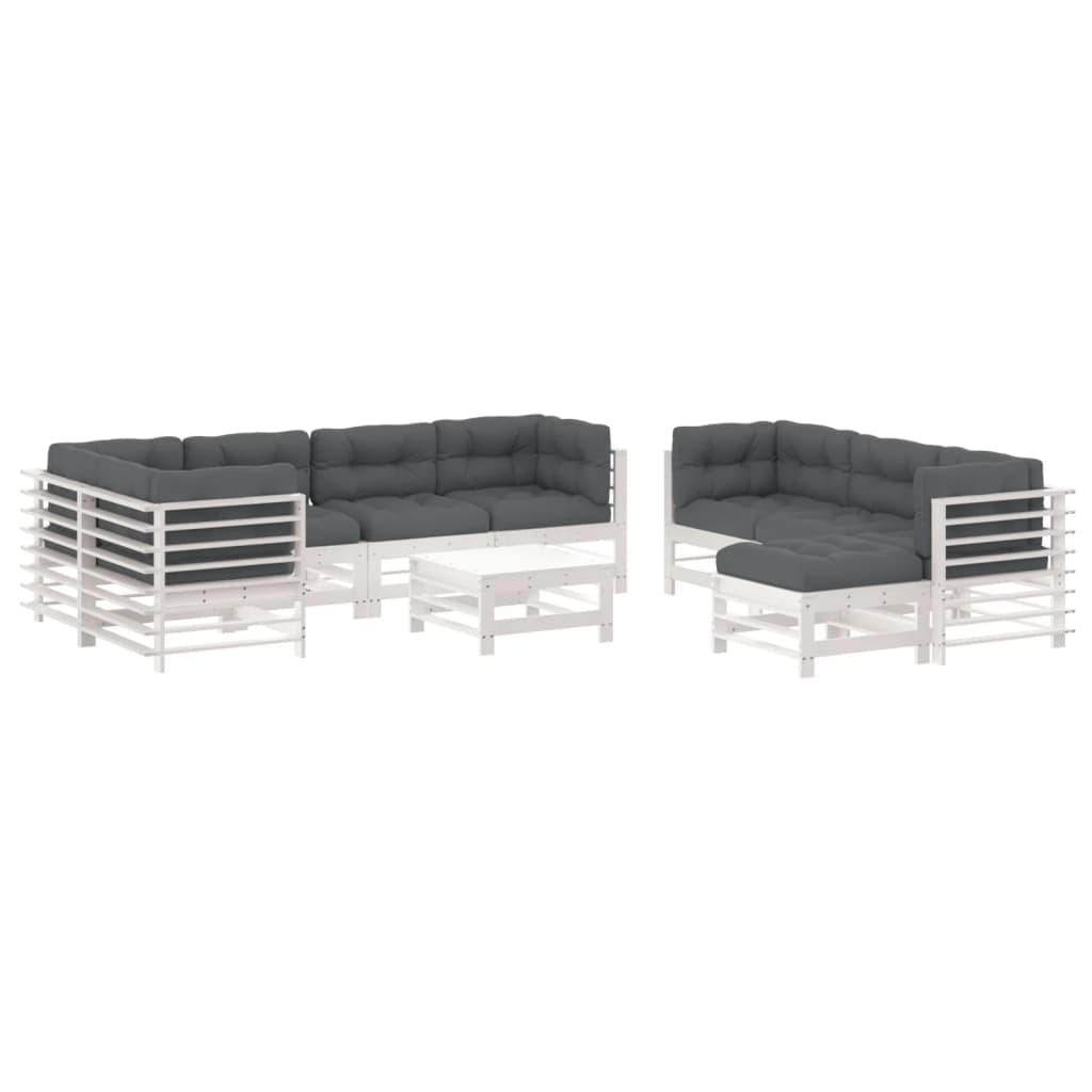 vidaXL 10pcs conjunto lounge jardim c/almofadões madeira maciça branco