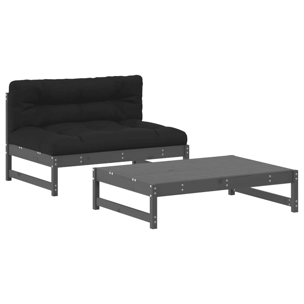 vidaXL 2 pcs conjunto lounge jardim c/ almofadões madeira maciça cinza