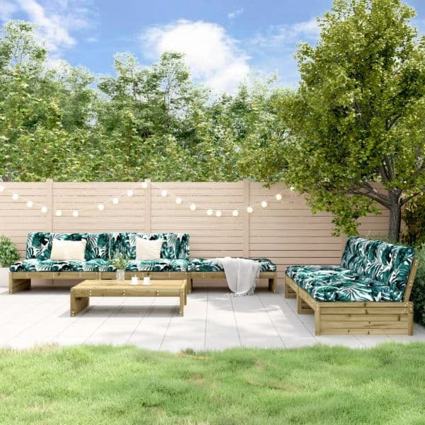 vidaXL 6 Conjunto Lounge de Jardim C/ Almofadões Pinho Impregnado