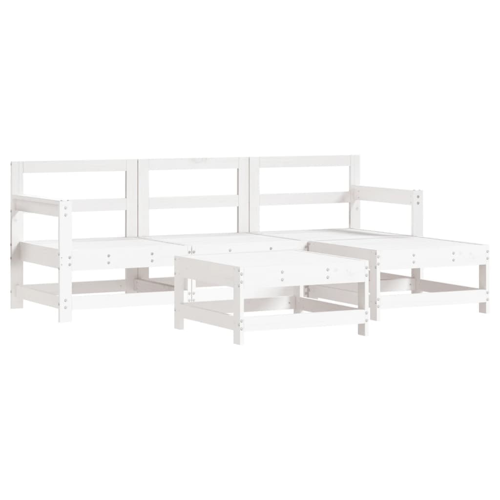 vidaXL 5 Peças Conjunto Lounge de Jardim Madeira de Pinho Maciça Branco - 3663668414