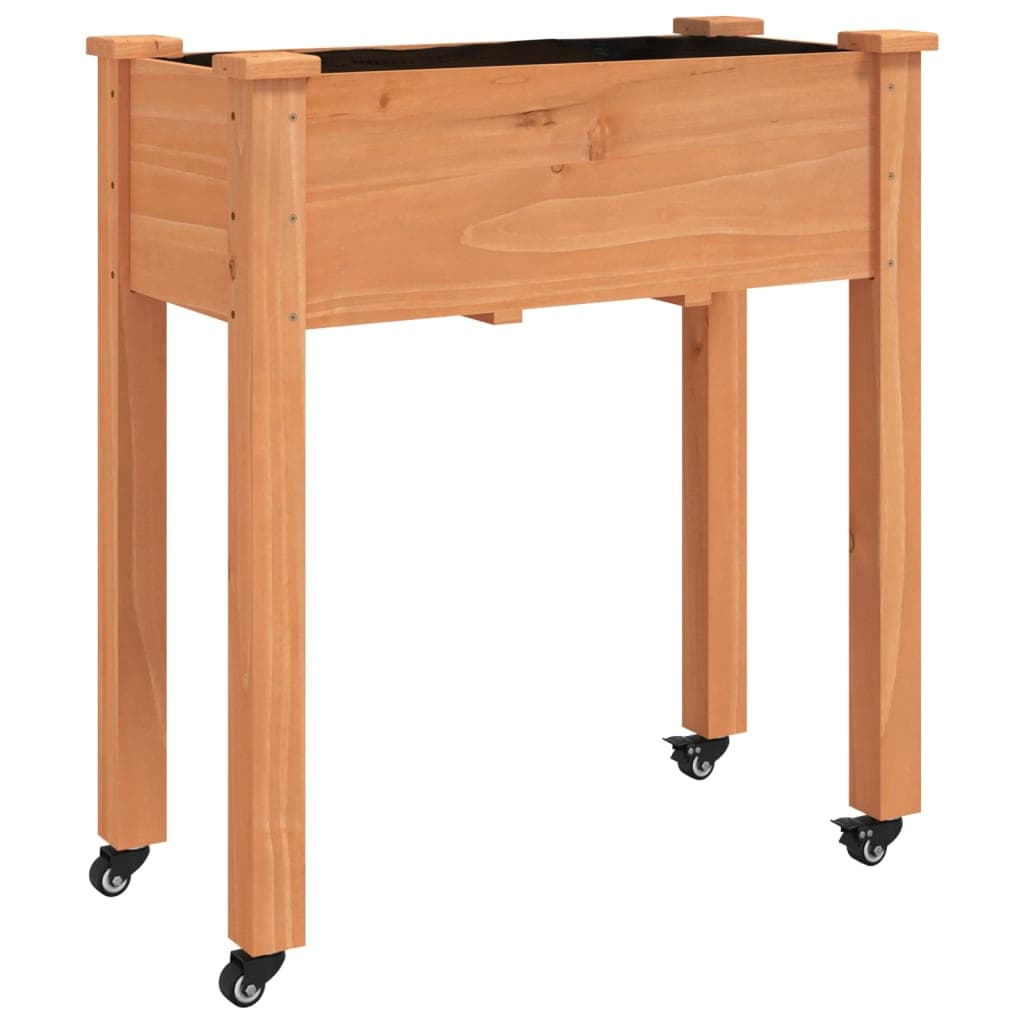 vidaXL Floreira c/ forro e rodas 71x37x80 cm abeto maciço castanho