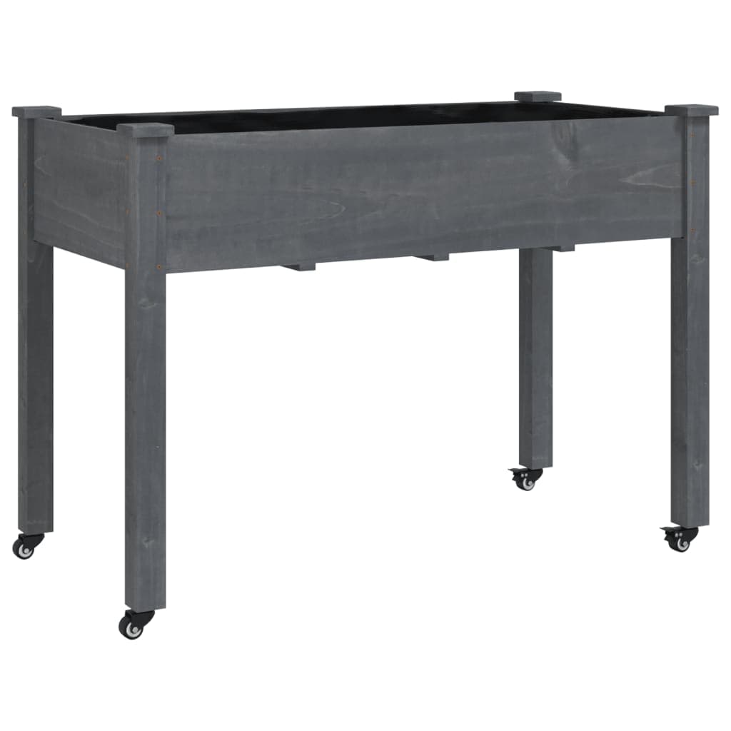 vidaXL Floreira c/ forro e rodas 118x59x80 cm abeto maciço cinzento