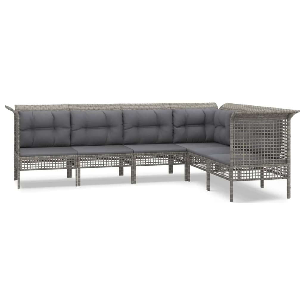 vidaXL 6 pcs conjunto lounge de jardim c/ almofadões vime PE cinzento