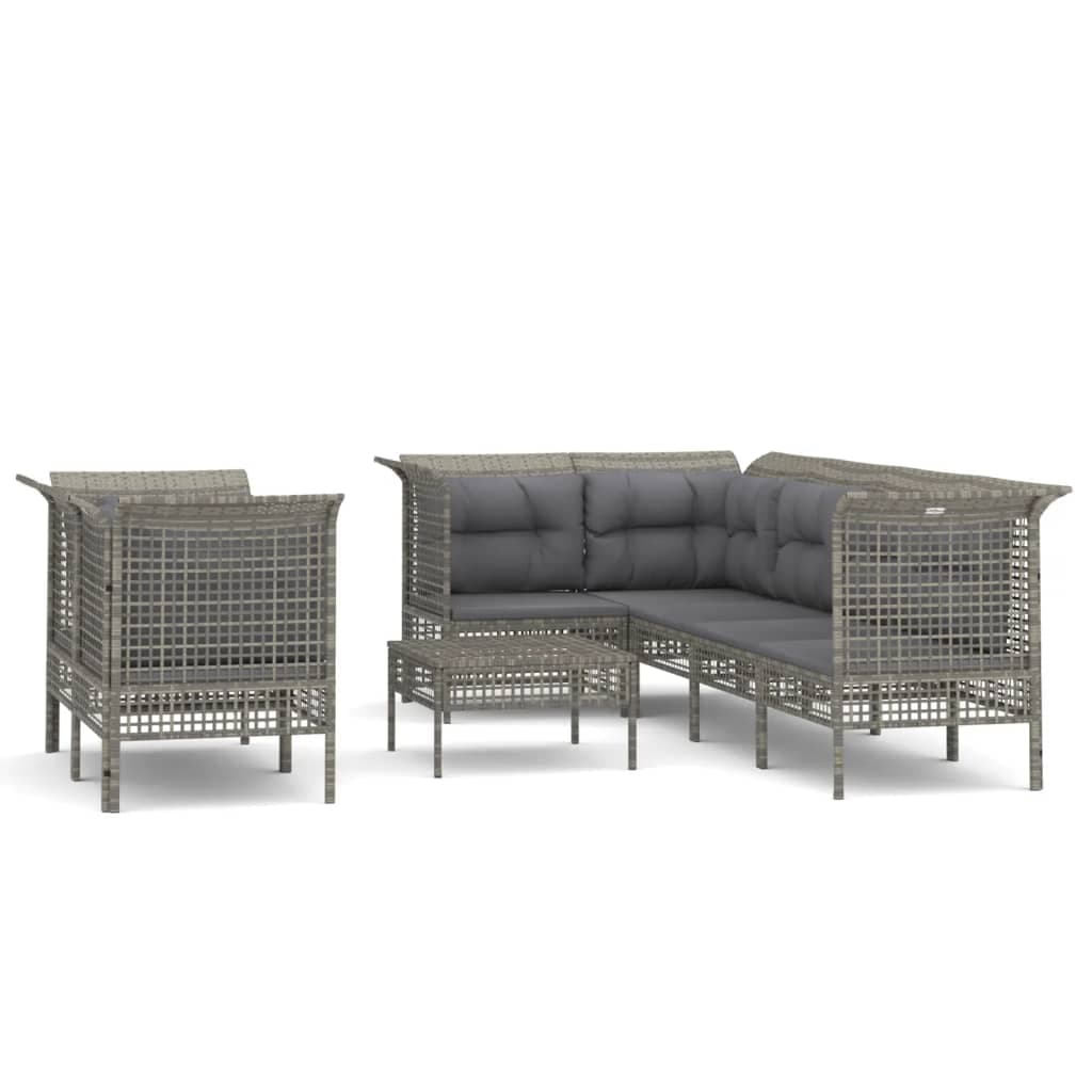 8 Pcs Conjunto Lounge de Jardim C/ Almofadões Vime Pe Cinzento - 3187542