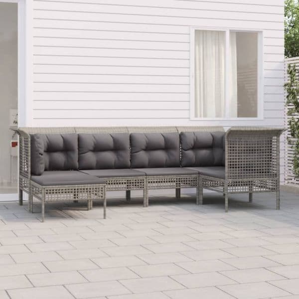6 Pcs Conjunto Lounge de Jardim C/ Almofadões Vime Pe Cinzento - 3187548