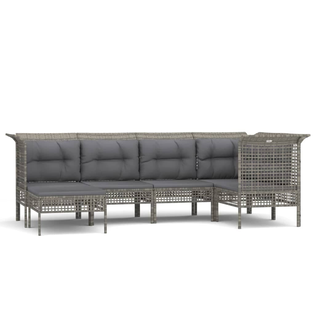 6 Pcs Conjunto Lounge de Jardim C/ Almofadões Vime Pe Cinzento - 3187548