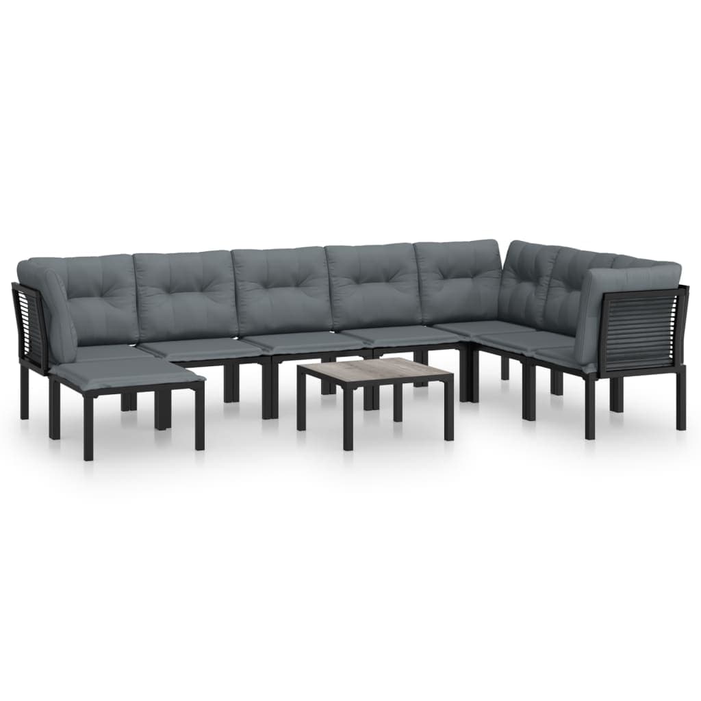 8 Peças Conjunto Lounge de Jardim Vime Pe Preto e Cinzento - 3187767