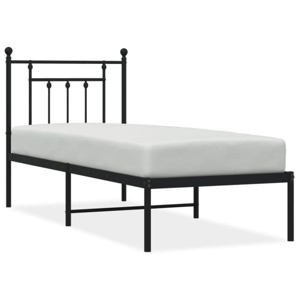 vidaXL Estrutura de Cama Metal sem Colchão com Cabeceira 75x190 cm Preto - 2879639472