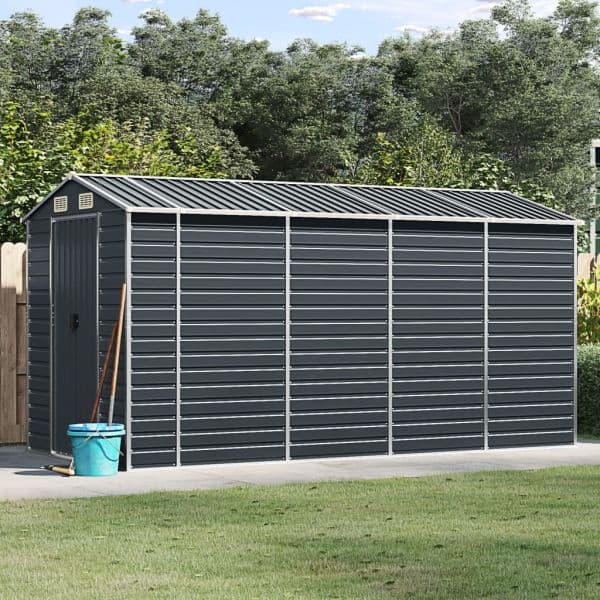 vidaXL Abrigo de Jardim 191x385x198 cm Aço Galvanizado Antracite