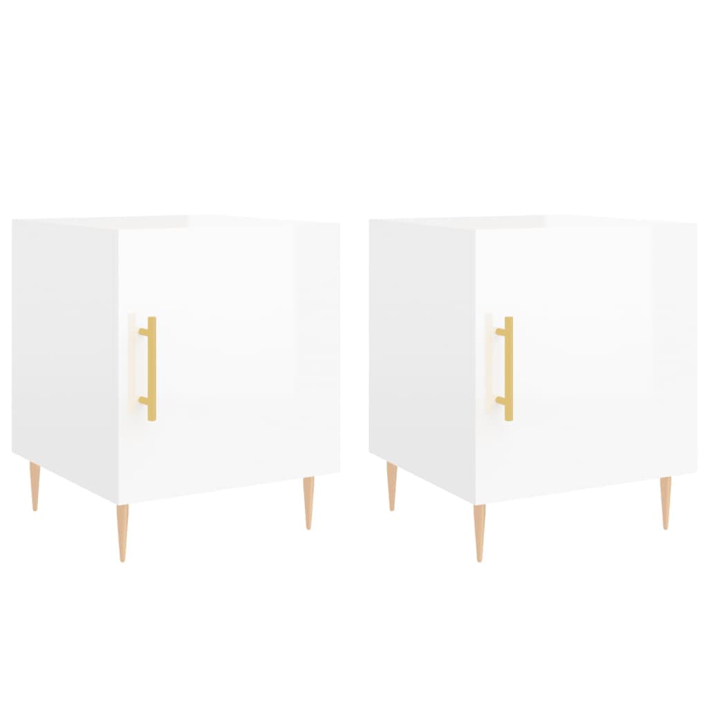vidaXL Mesa cabeceira 2pcs 40x40x50cm deriv. madeira branco brilhante