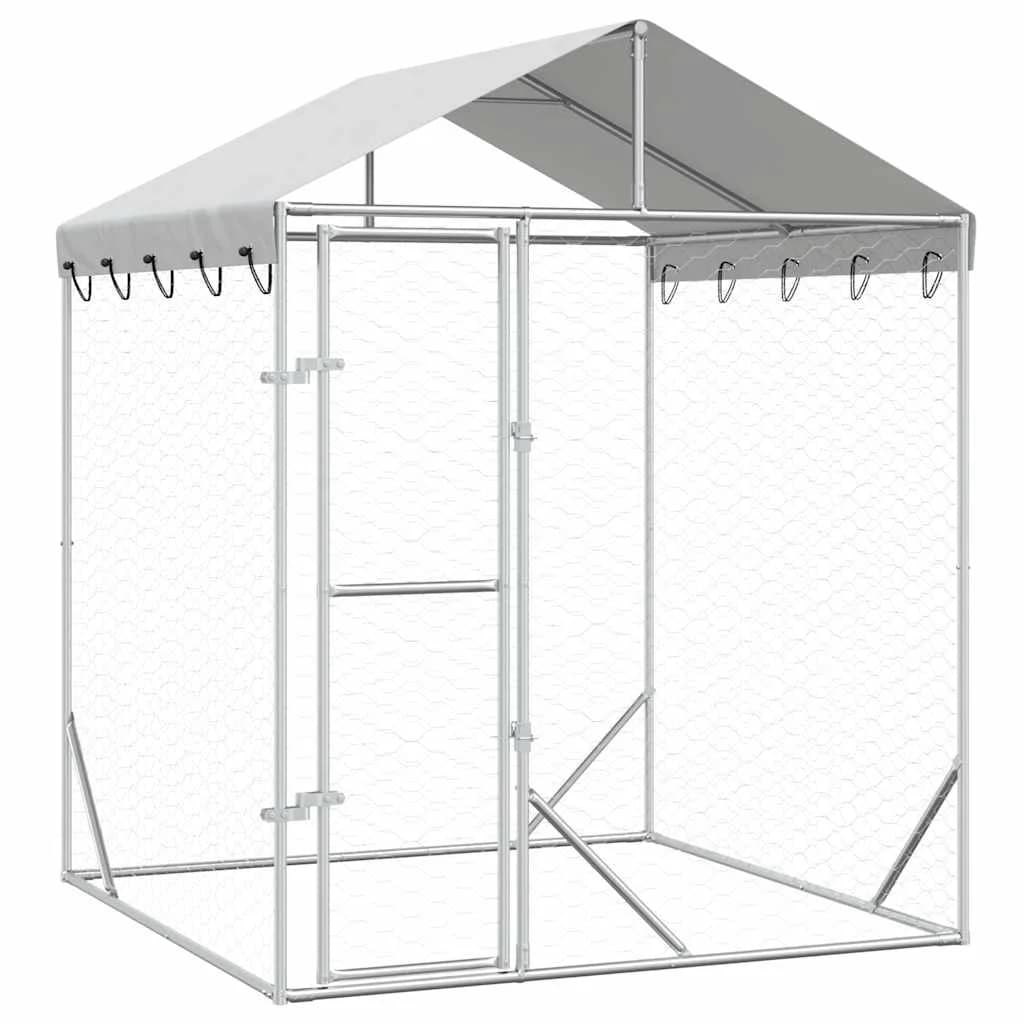 vidaXL Canil de exterior com teto 2x2x2,5m aço galvanizado prateado