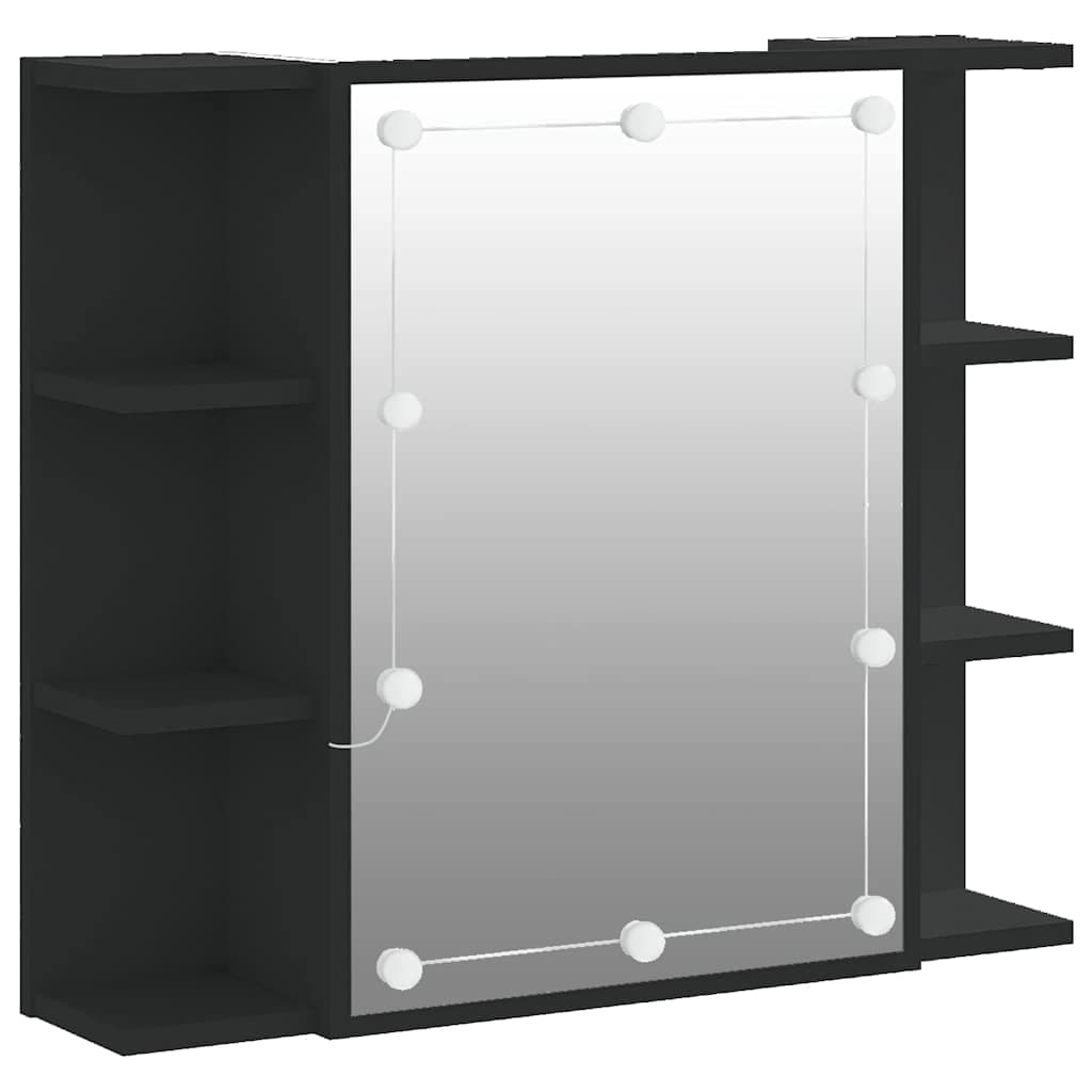 Móvel de WC Armário Espelhado com Luzes LED 70x16,5x60 cm Preto