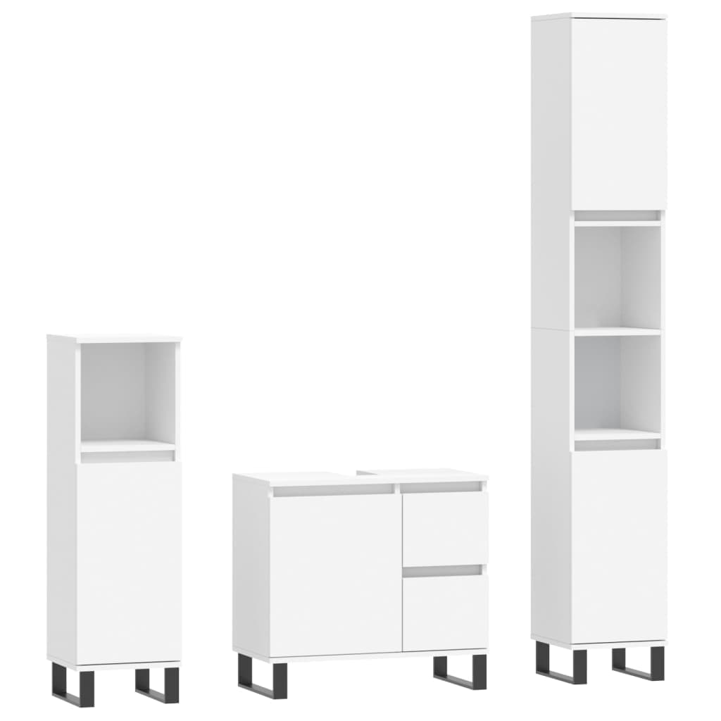 vidaXL 3 pcs conjunto móveis casa de banho derivados de madeira branco