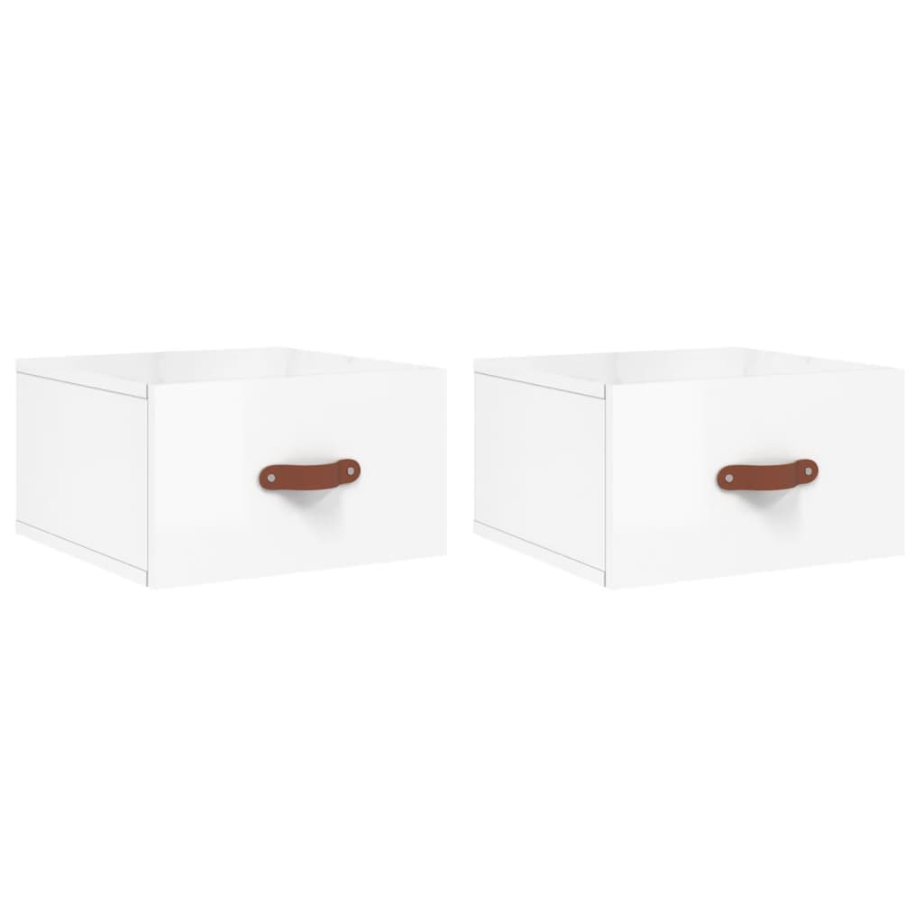 vidaXL Mesas de Cabeceira Parede 2 Peças 35x35x20 cm Branco Brilhante - 1644831532
