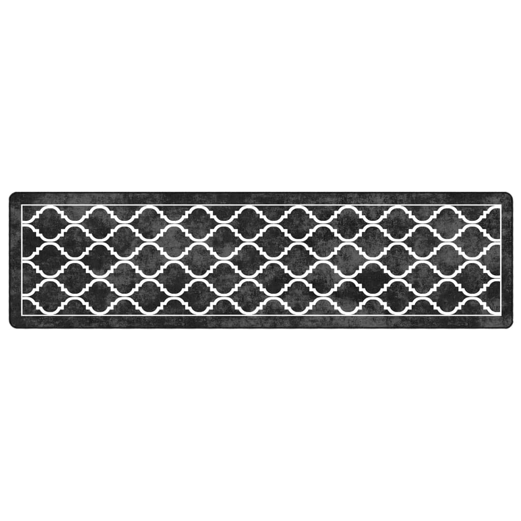 vidaXL Tapete lavável 80x300 cm preto e branco