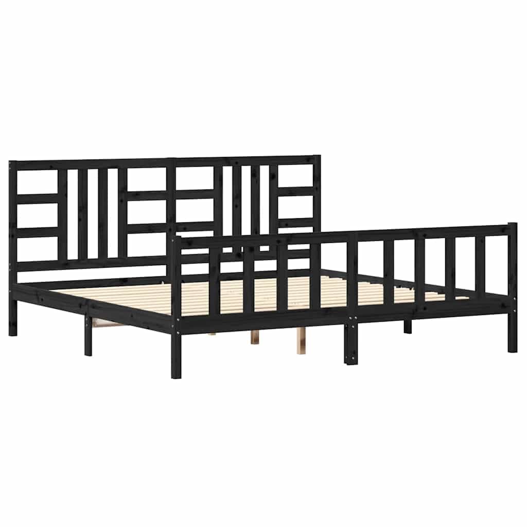 vidaXL Estrutura de cama com cabeceira 200x200 cm madeira maciça preto
